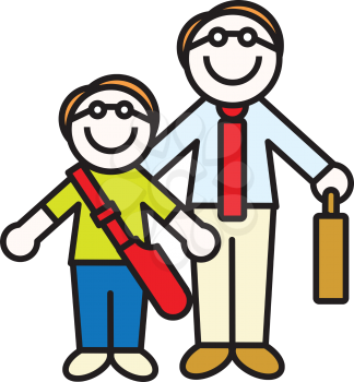 Royalty Free Clipart Image of a Father Holding a Briefcase and a Son Holding a Book Bag