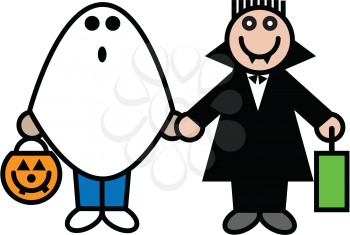 Royalty Free Clipart Image of a Ghost and Vampire Halloween Costume