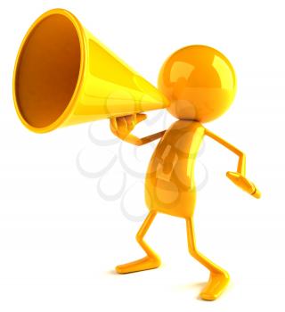 Royalty Free 3d Clipart Image of a Yellow Character Speaking into a Megaphone