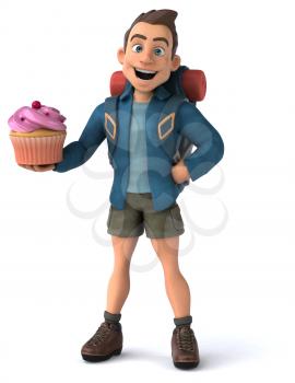 Fun illustration of a 3D cartoon backpacker