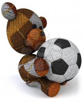 Royalty Free 3d Clipart Image of a Teddy Bear Holding a Soccer Ball