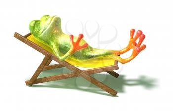 Royalty Free 3d Clipart Image of a Frog Laying in a Lounge Chair