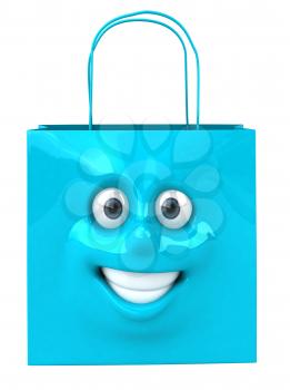 Royalty Free 3d Clipart Image of a Shopping Bag with a Face on It