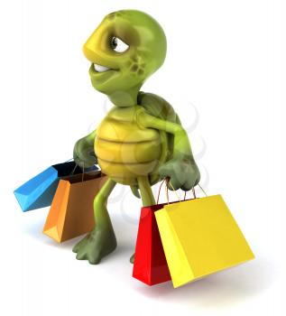 Royalty Free 3d Clipart Image of a Turtle Carrying Shopping Bags