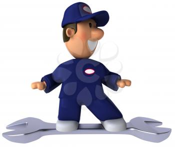 Royalty Free Clipart Image of a Mechanic on a Wrench