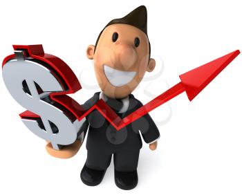 Royalty Free Clipart Image of a Businessman With a Dollar Sign and Rising Arrow