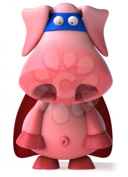 Royalty Free Clipart Image of a Sad Superhero Pig