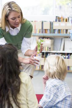 Royalty Free Photo of a Teacher Showing Students Bamboo Shoots