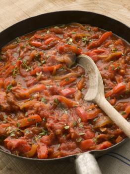 Royalty Free Photo of Piperade in a Saute Pan
