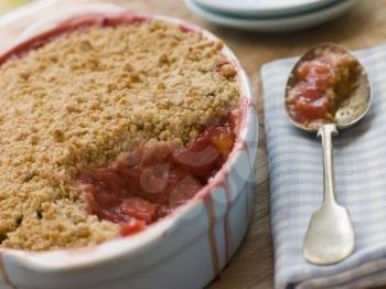 Royalty Free Photo of a Dish of Rhubarb and Blood Orange Crumble