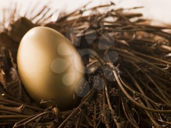 Royalty Free Photo of a Golden Egg in a Nest