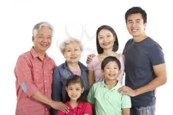 Studio Shot Of Multi-Generation Chinese Family