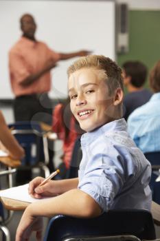 Male Teenage Pupil In Classroom