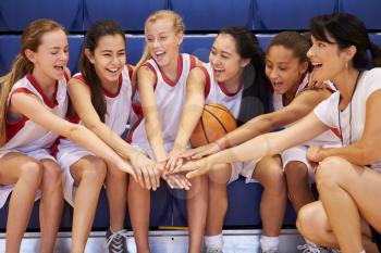 Coach Of Female High School Basketball Team Gives Team Talk