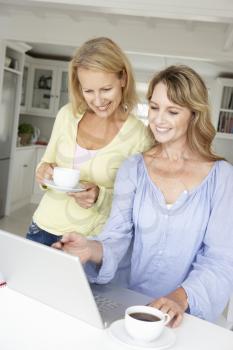 Mid age women using laptop at home