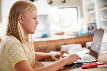 Girl using laptop computer at home