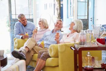 Group Of Friends At Home Relaxing In Lounge With Cold Drinks