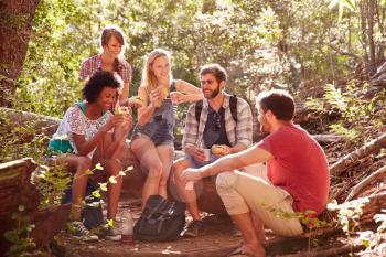 Group Of Friends Breaking For Lunch On Countryside Walk