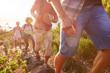 Group Of Friends Walking Along Coastal Path Together