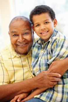 Senior African American man and grandson