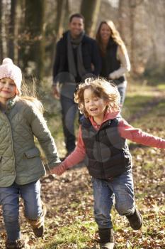 Family on country walk in winter