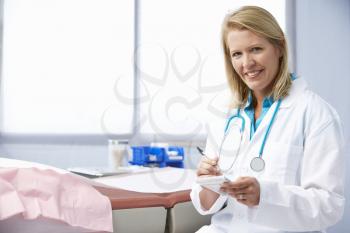 Female Doctor In Surgery Writing Out Prescription