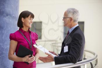 Two Consultants Meeting In Hospital Reception