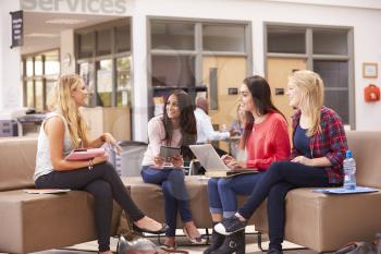 Female College Students Sitting And Talking Together