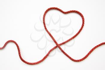 Heart Shape Made From Red Cord On White Background