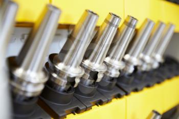 Close Up Of Precision Tools Used On CNC Machinery