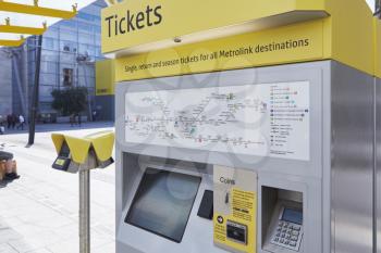 Manchester, UK - 10 May 2017: Tram Ticket Machine On Manchester Metro Network