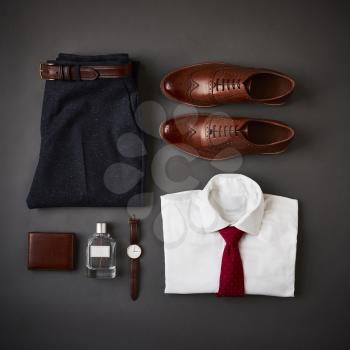 Flat Lay Shot Of Male Business Clothing And Accessories