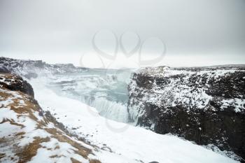 Frozen Waterfalls At Gullfoss In Iceland