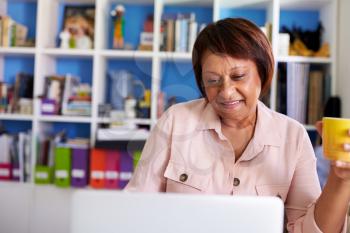 Smiling Mature Woman With Laptop Working In Home Office