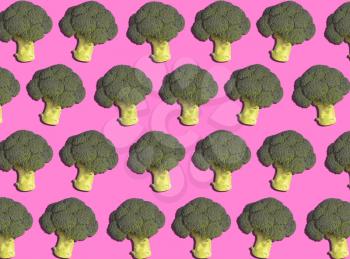 Graphic Background Pattern Of Broccoli Against Pink Background