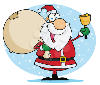 Royalty Free Clipart Image of Santa Ringing A Bell
