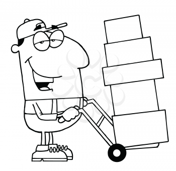 Royalty Free Clipart Image of a Man Moving Boxes