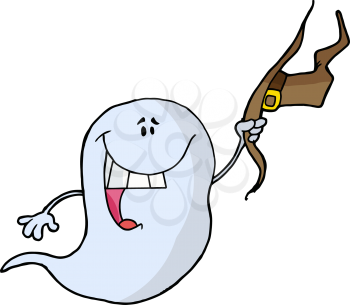 Royalty Free Clipart Image of a Ghost Holding a Witch's Hat