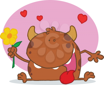 Royalty Free Clipart Image of a Monster With a Flower