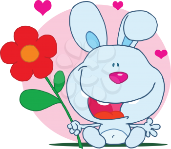 Royalty Free Clipart Image of a Rabbit Holding a Flower