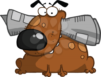 Royalty Free Clipart Image of a Dog With a Newspaper