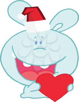 Royalty Free Clipart Image of a Rabbit Wearing a Santa Hat and Holding a Valentine
