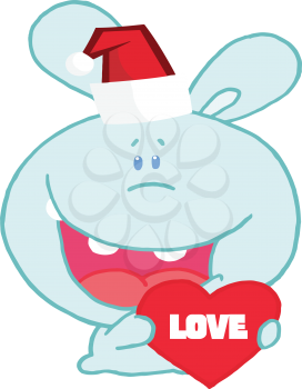 Royalty Free Clipart Image of a Rabbit Wearing a Santa Hat Holding a Heart