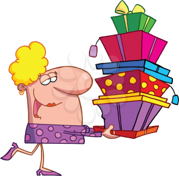 Royalty Free Clipart Image of a Woman Carrying Presents