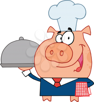 Royalty Free Clipart Image of a Pig With Domed Tray