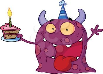 Royalty Free Clipart Image of a Monster With Cake
