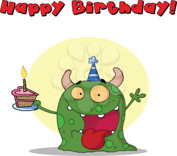Royalty Free Clipart Image of a Monster With Cake