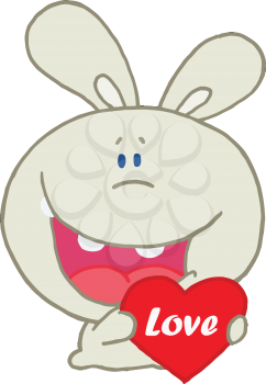 Royalty Free Clipart Image of a Bunny Holding a Heart