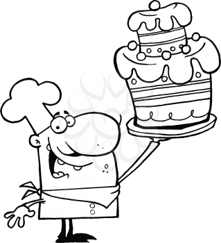 Royalty Free Clipart Image of a Baker With a Cake