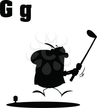 Royalty Free Clipart Image of a Golfer Silhouette and the Letter G